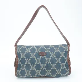 CELINE Macadam Denim Leather Shoulder Bag Blue Brown Used