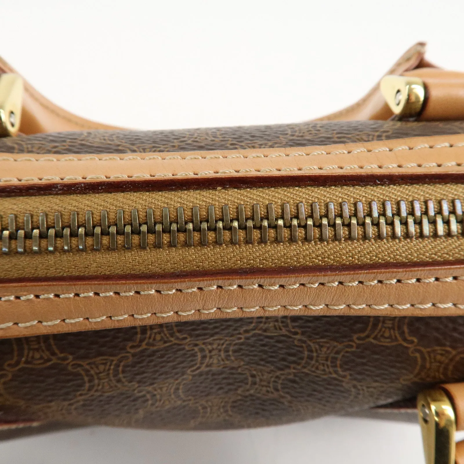 CELINE Macadam PVC Leather 2 Way Boston Bag Hand Bag Brown Used
