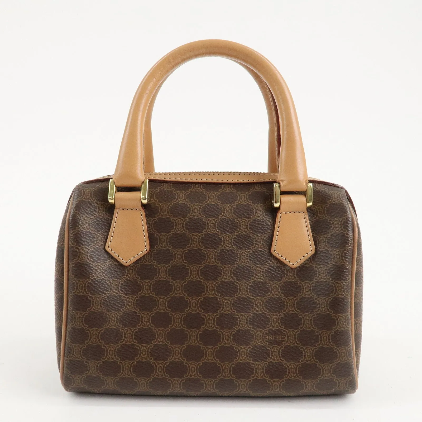CELINE Macadam PVC Leather 2 Way Boston Bag Hand Bag Brown Used
