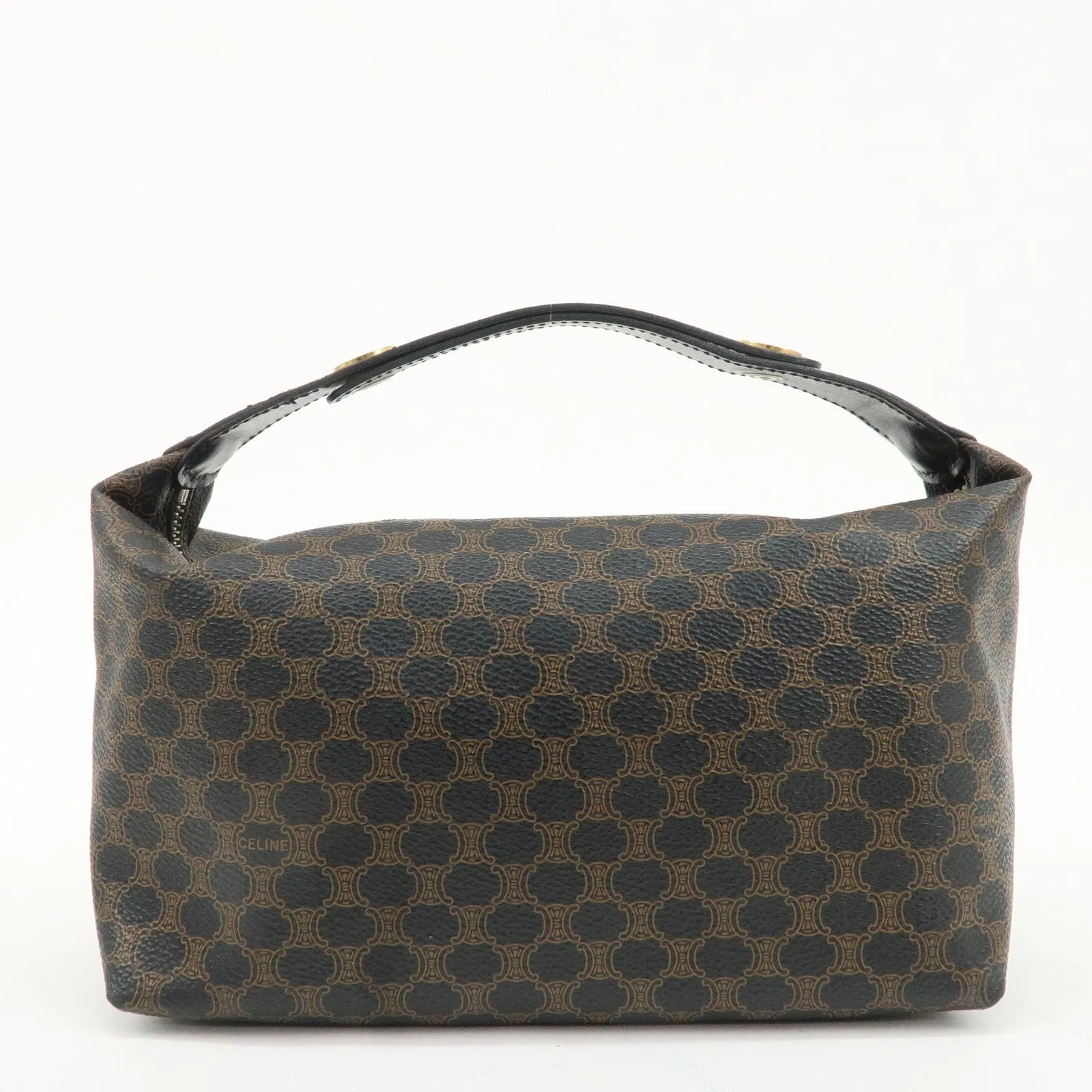 CELINE Macadam PVC Leather Hand Bag Black Brown Used