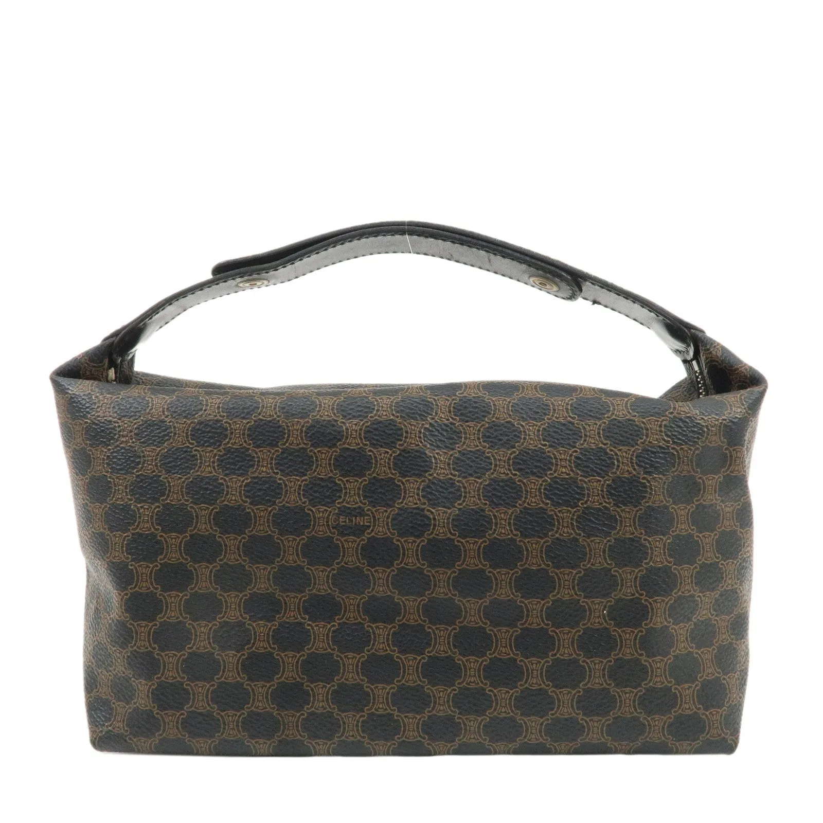 CELINE Macadam PVC Leather Hand Bag Black Brown Used