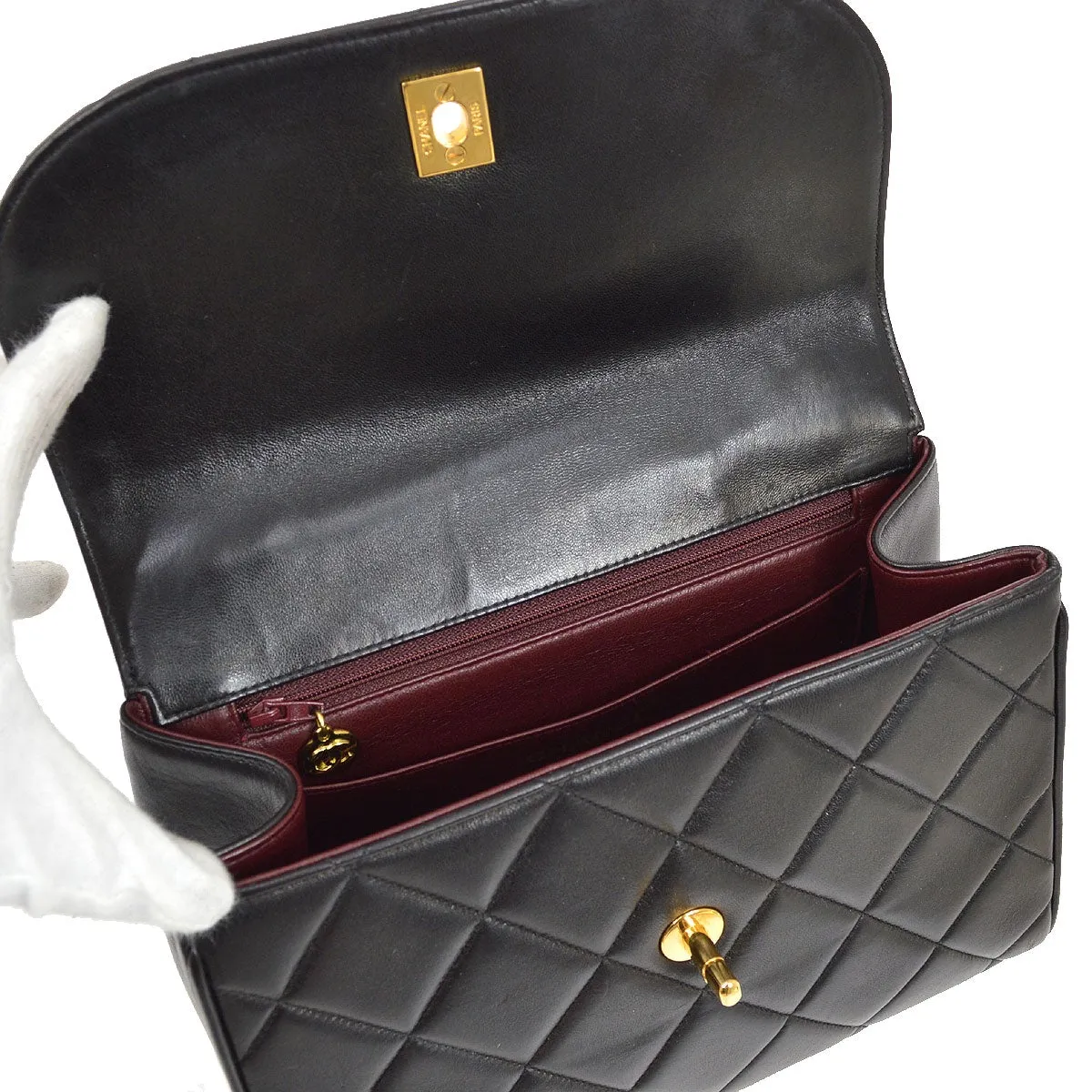 CHANEL 1994-1996 Chain Hand Bag Black Lambskin 20418