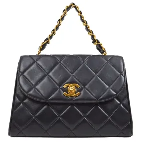 CHANEL 1994-1996 Chain Hand Bag Black Lambskin 20418