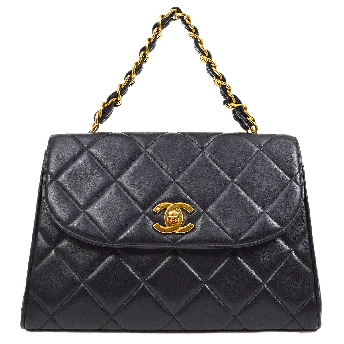 CHANEL 1994-1996 Chain Hand Bag Black Lambskin 20418
