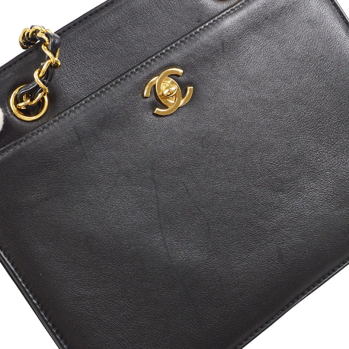 CHANEL 1997-1999 Chain Hand Bag Black Lambskin 83919