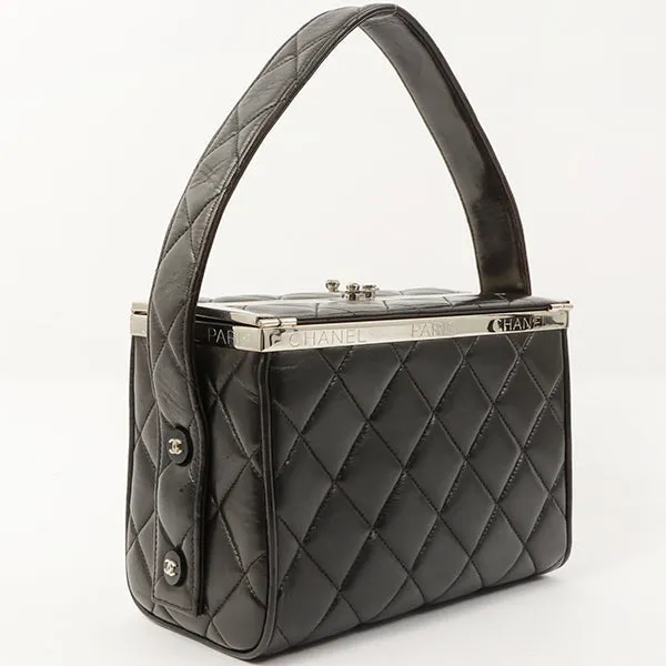 Chanel 1997 Made Logo Plate Box Hand Bag Black