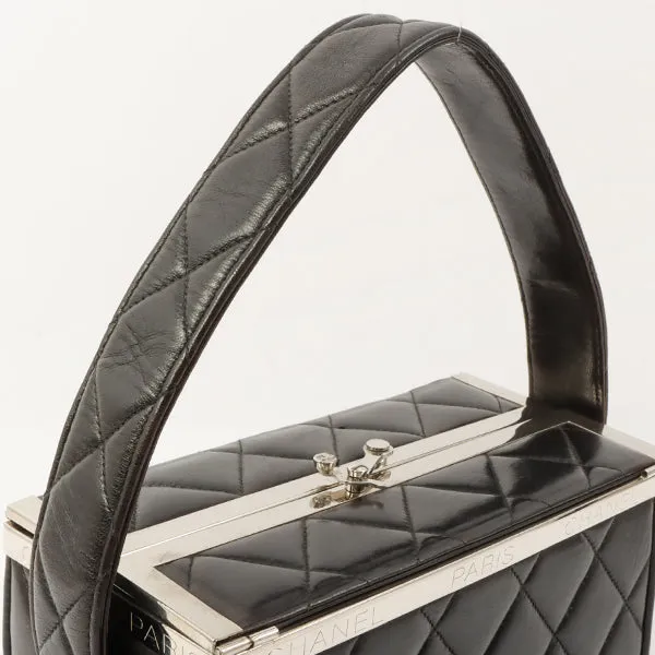 Chanel 1997 Made Logo Plate Box Hand Bag Black