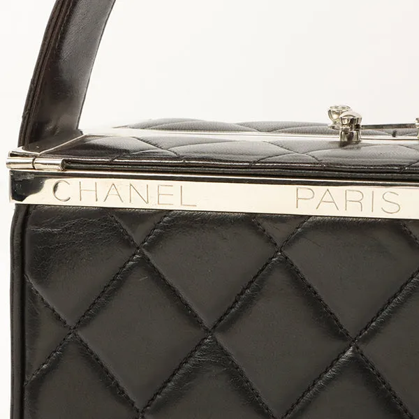 Chanel 1997 Made Logo Plate Box Hand Bag Black