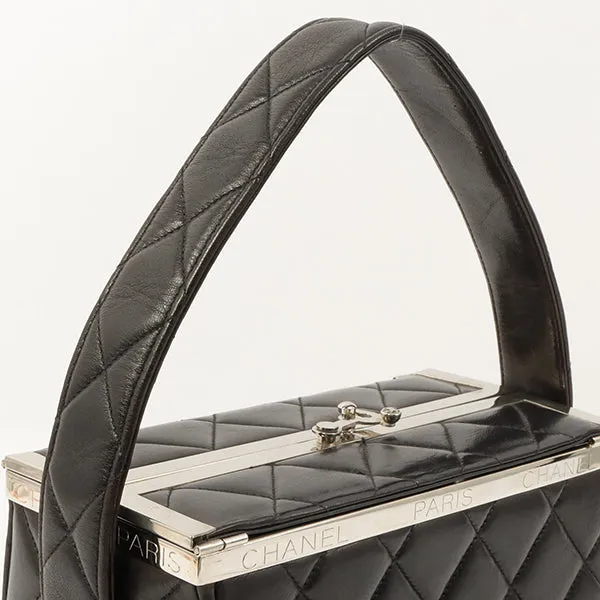 Chanel 1997 Made Logo Plate Box Hand Bag Black