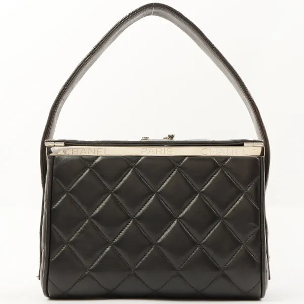 Chanel 1997 Made Logo Plate Box Hand Bag Black