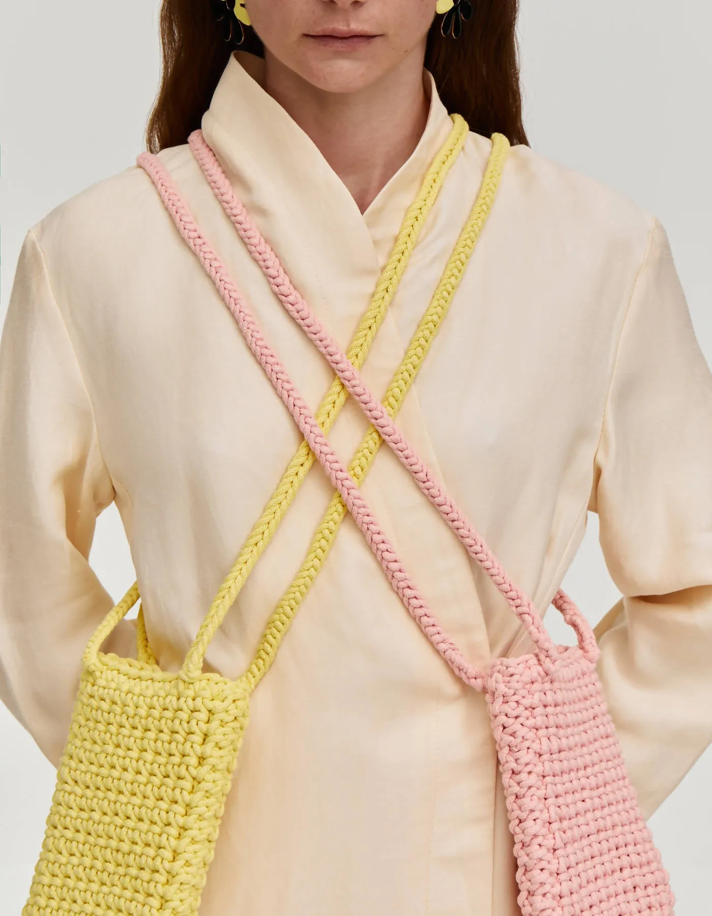 Crochet Shoulder Bag - Black, Pink, Yellow