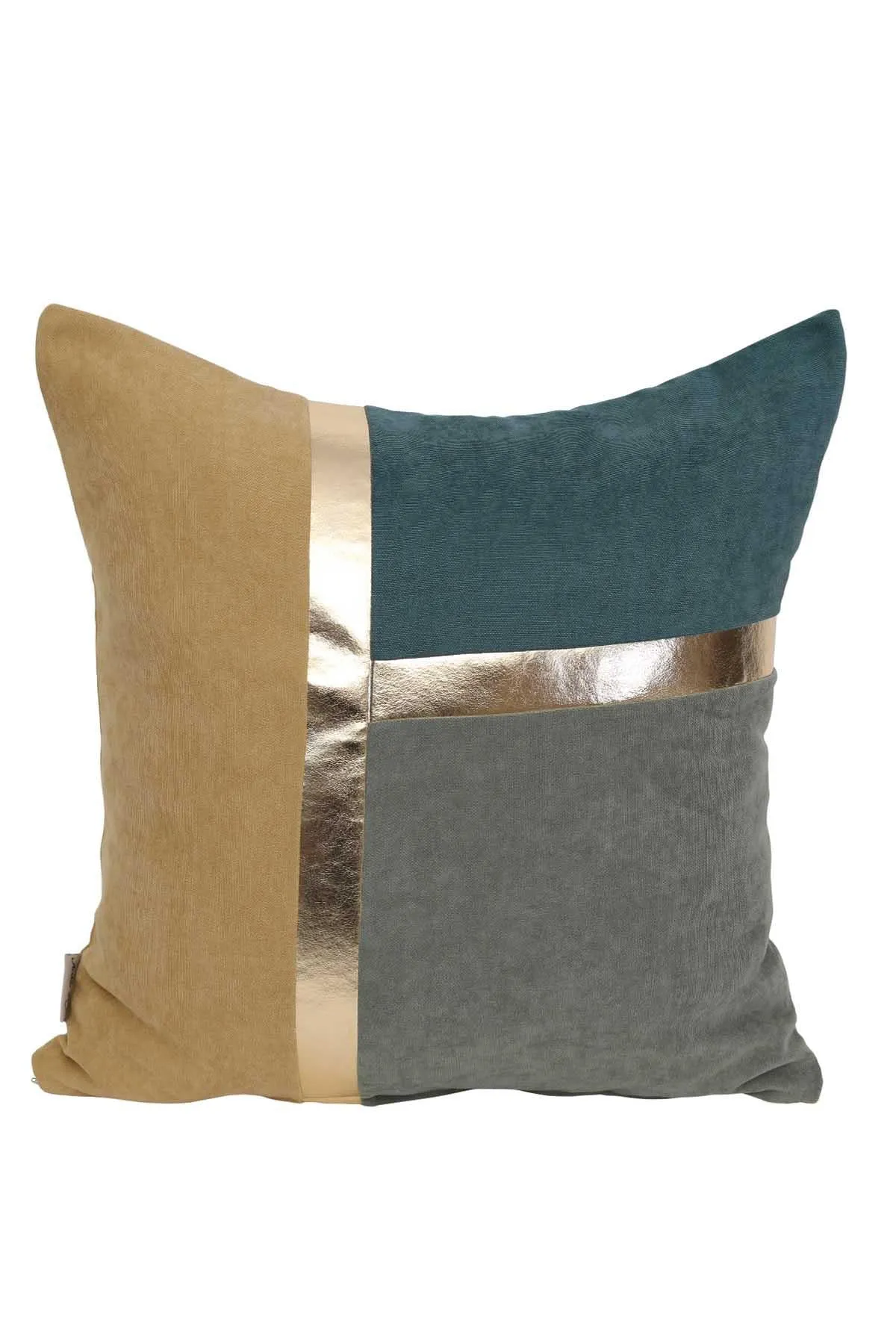 Decorative Pillow Covers Golden Faux Leather Striped Polyester Patchwork Cushion Covers (18 x 18 inch) Modern Velvet Look,K-133