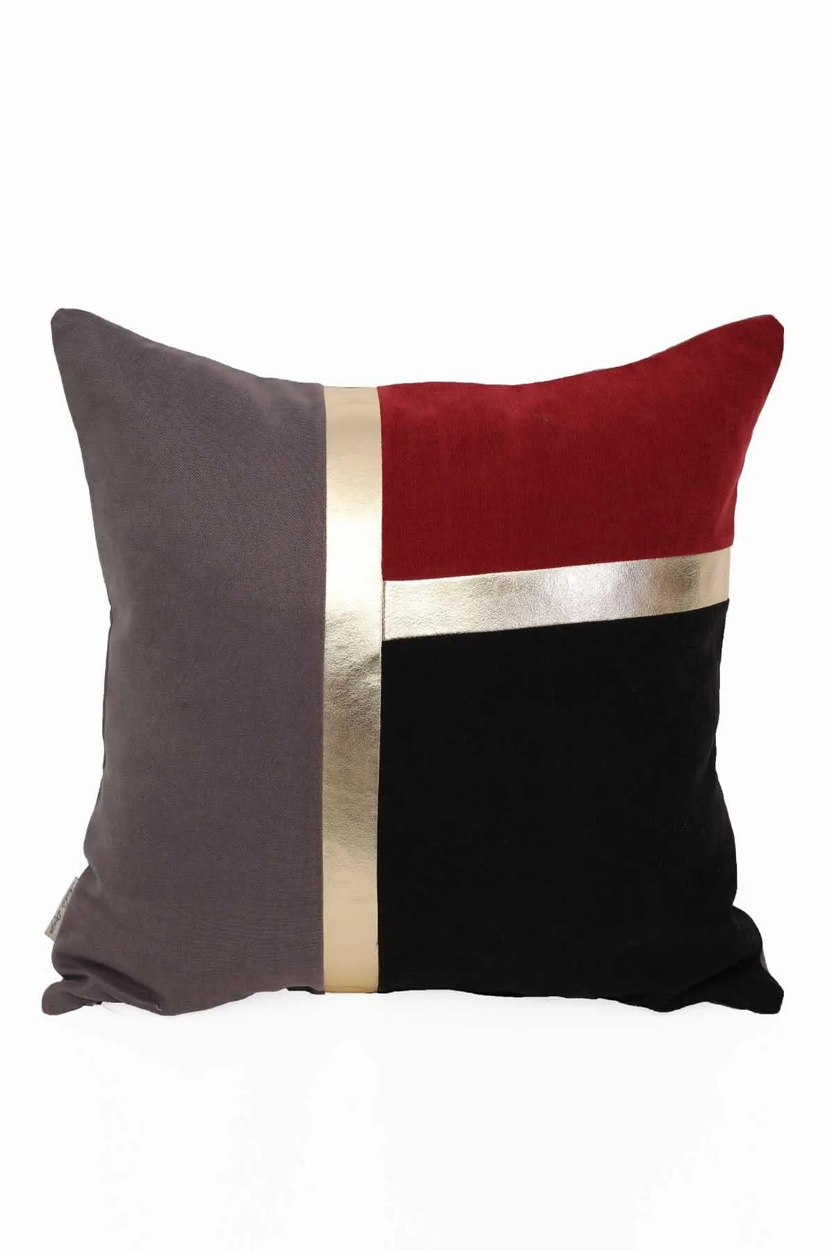 Decorative Pillow Covers Golden Faux Leather Striped Polyester Patchwork Cushion Covers (18 x 18 inch) Modern Velvet Look,K-133