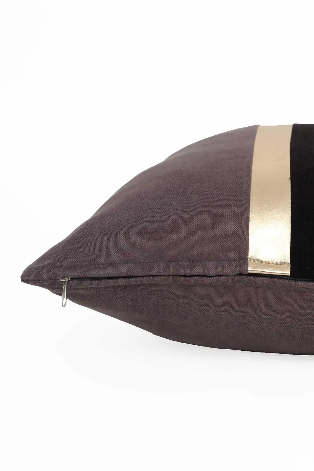 Decorative Pillow Covers Golden Faux Leather Striped Polyester Patchwork Cushion Covers (18 x 18 inch) Modern Velvet Look,K-133