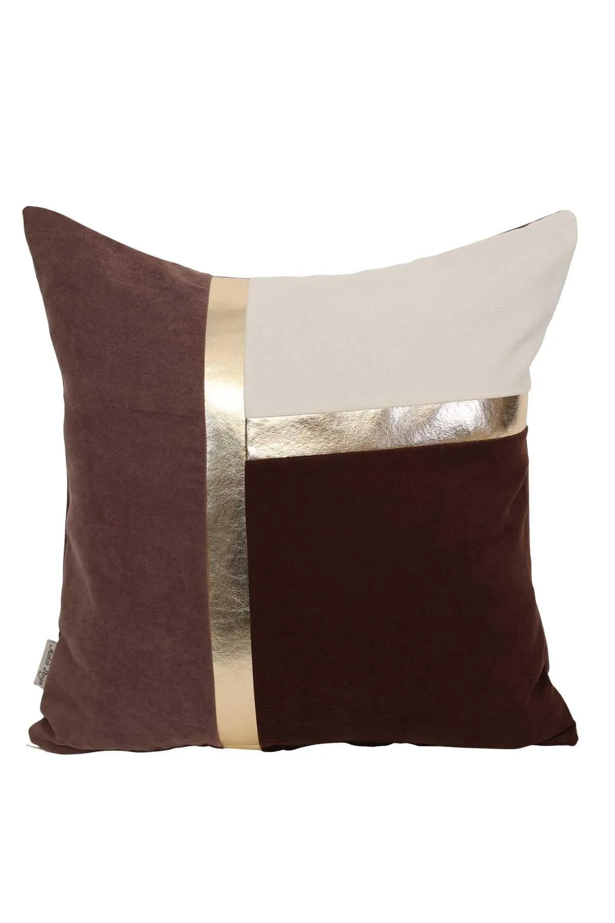 Decorative Pillow Covers Golden Faux Leather Striped Polyester Patchwork Cushion Covers (18 x 18 inch) Modern Velvet Look,K-133