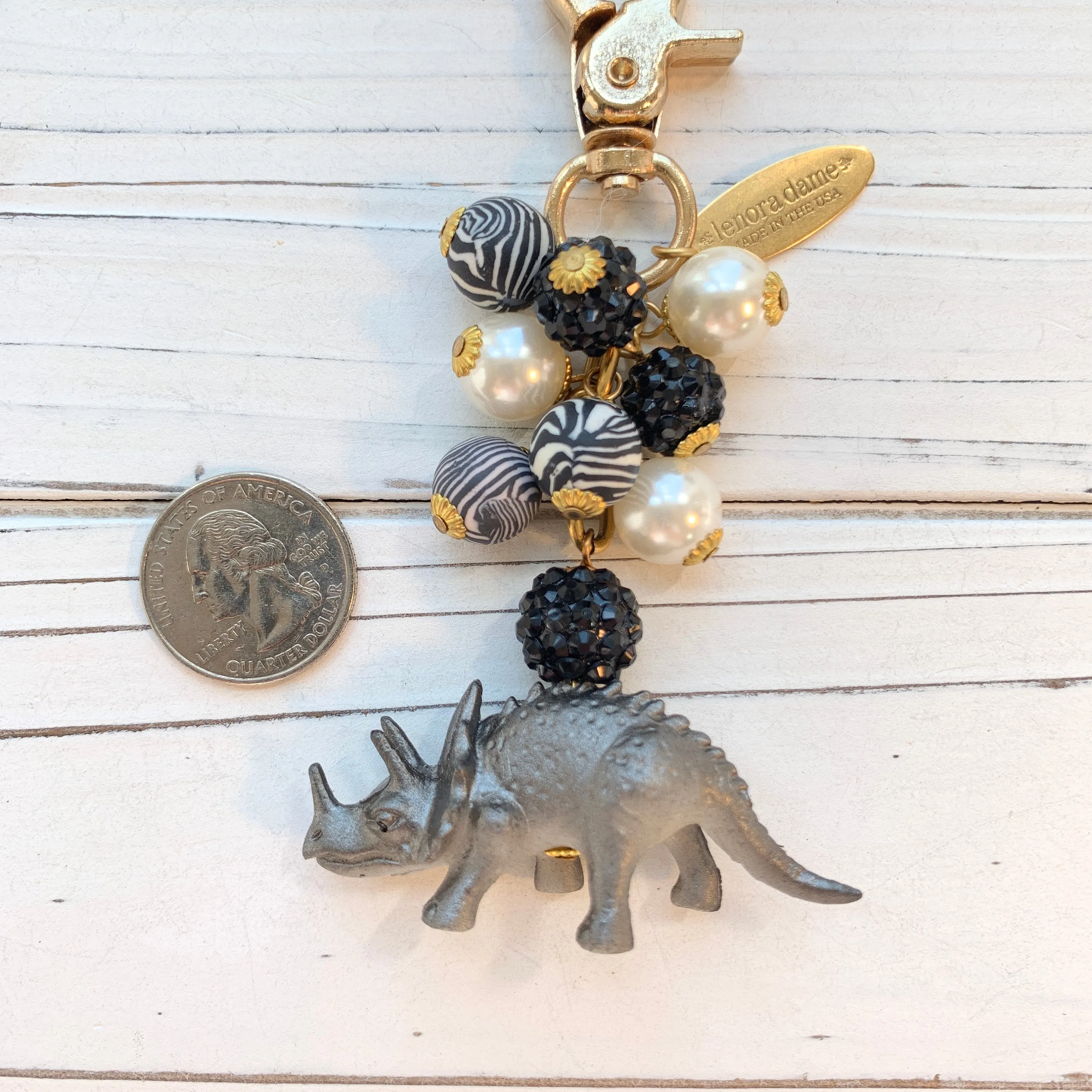 Dinosaur Bag Charm in Metallic Gray