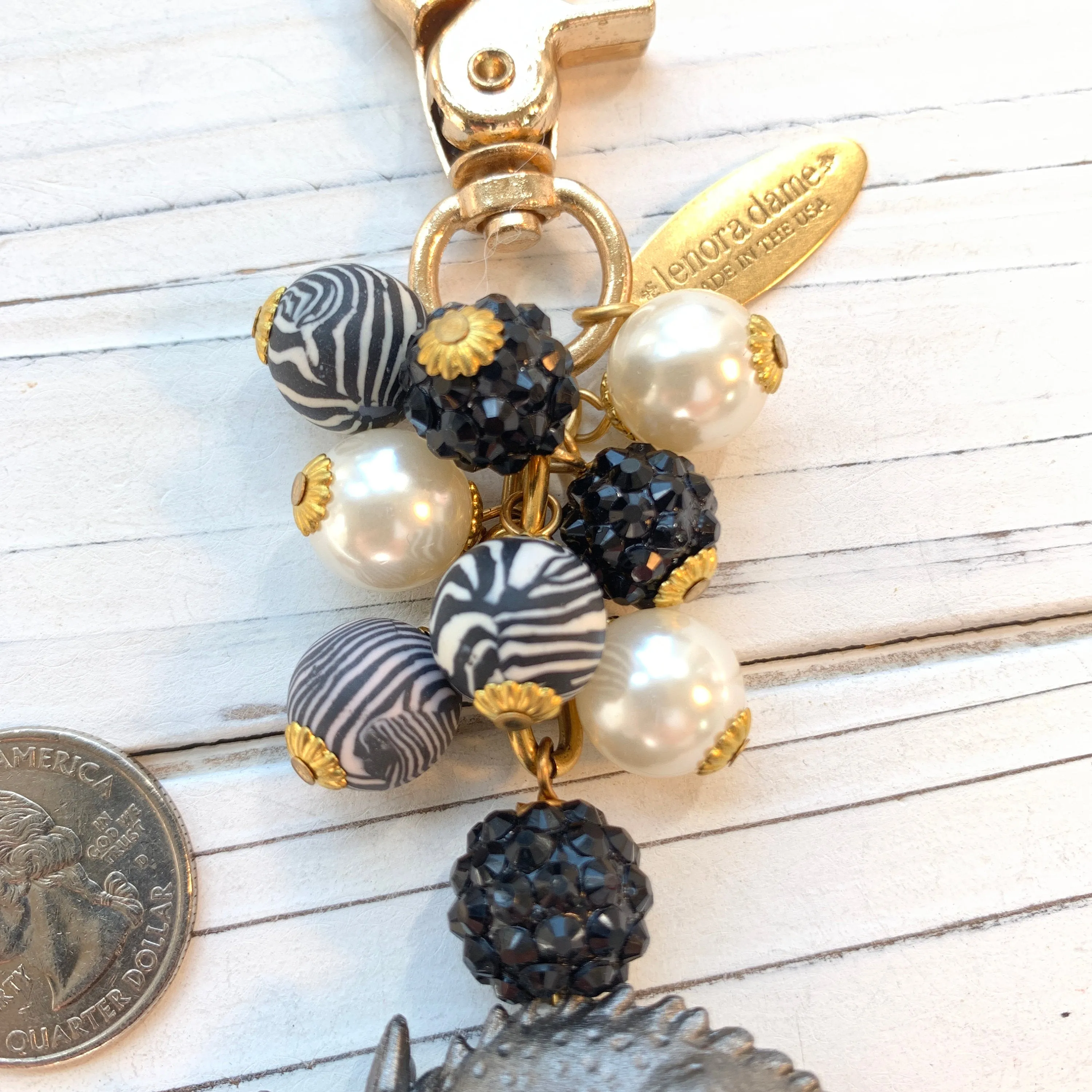 Dinosaur Bag Charm in Metallic Gray