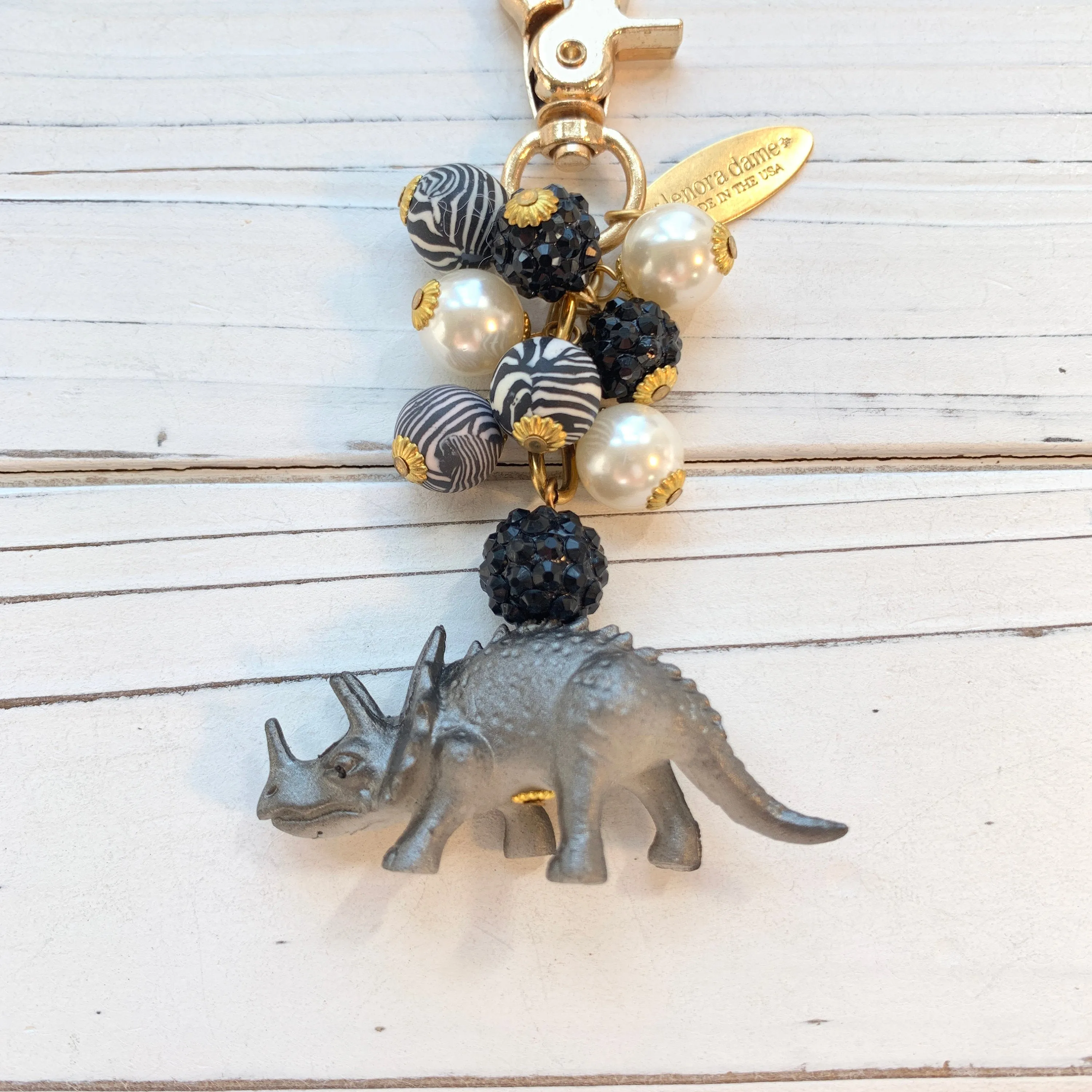 Dinosaur Bag Charm in Metallic Gray