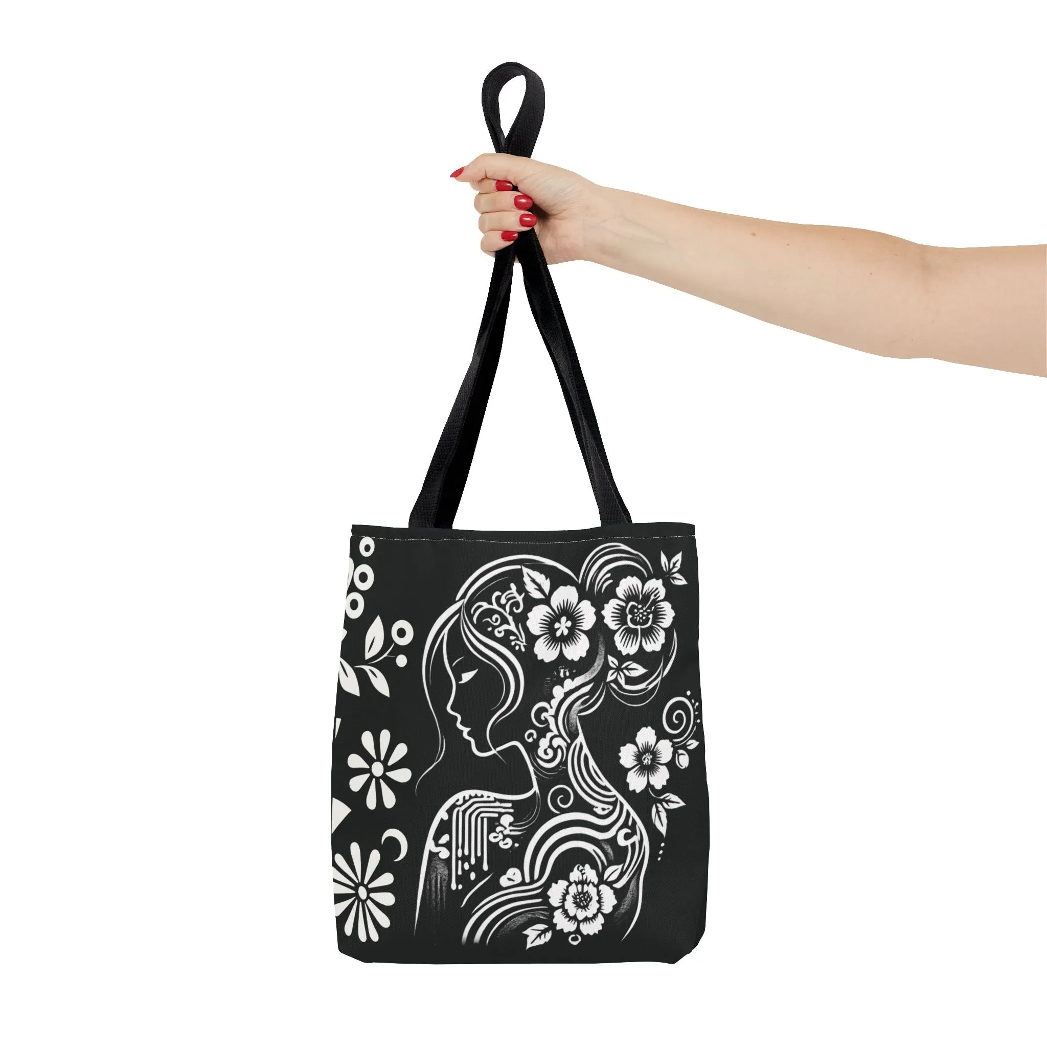 Elegant Chinoiserie Tote Bag – Black & White Floral Goddess Design, Artistic Aesthetic Handbag for Women, Stylish & Eco-Friendly Everyday Shoulder Bag