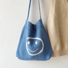 Elena Handbags Cotton Knitted Shoulder Bag with Smiley Face