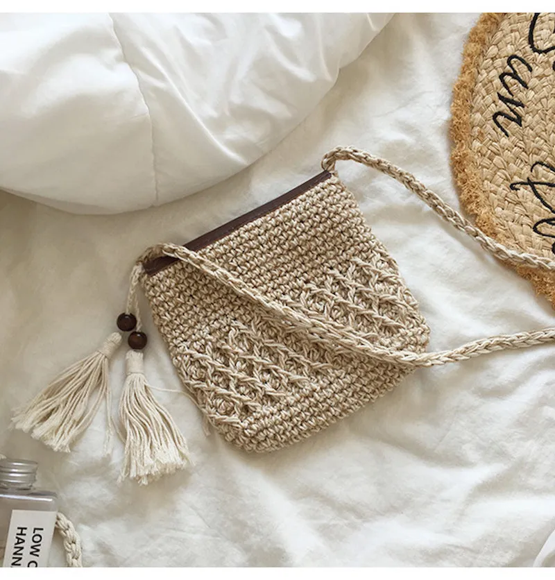 Elena Handbags Crochet Crossbody Messenger Bag with Leather Flap