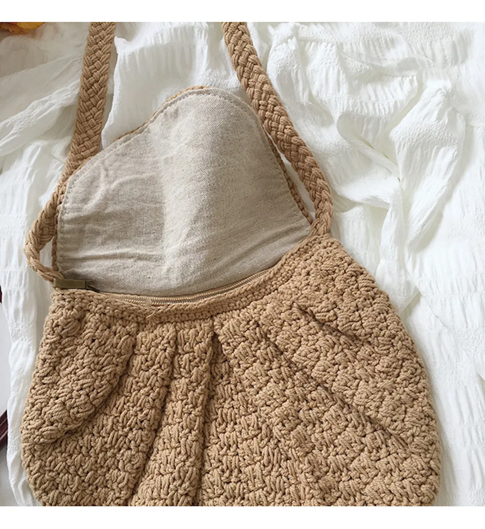 Elena Handbags Handmade Crochet Button Woven Crossbody Bag