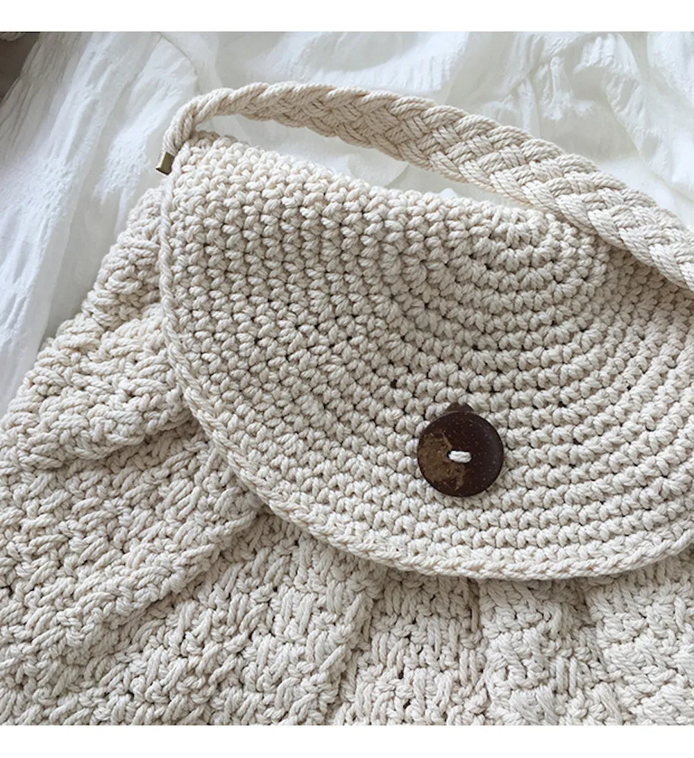 Elena Handbags Handmade Crochet Button Woven Crossbody Bag