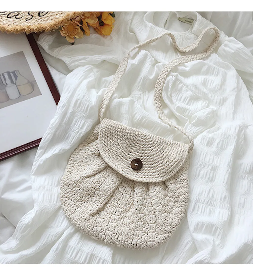 Elena Handbags Handmade Crochet Button Woven Crossbody Bag