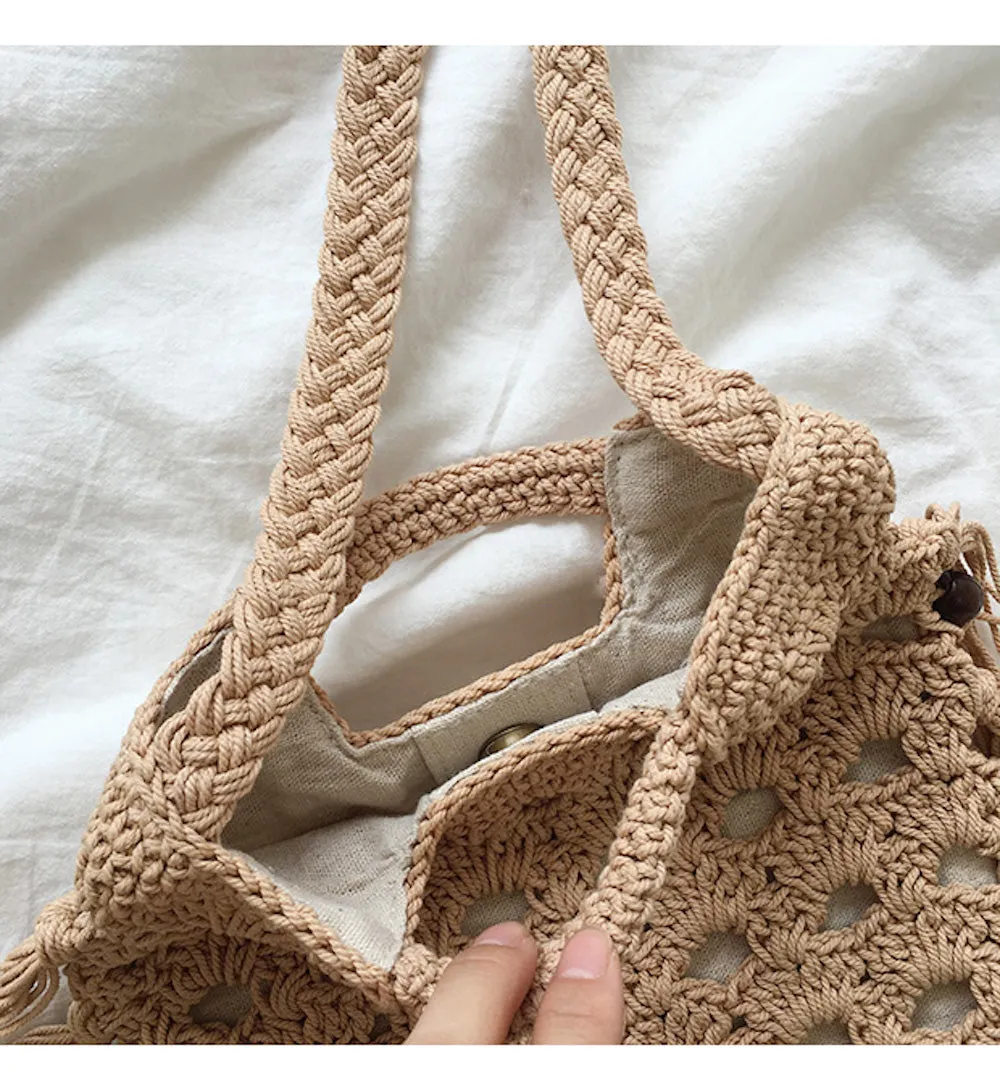 Elena Handbags Retro Cotton Crochet Shoulder Bag