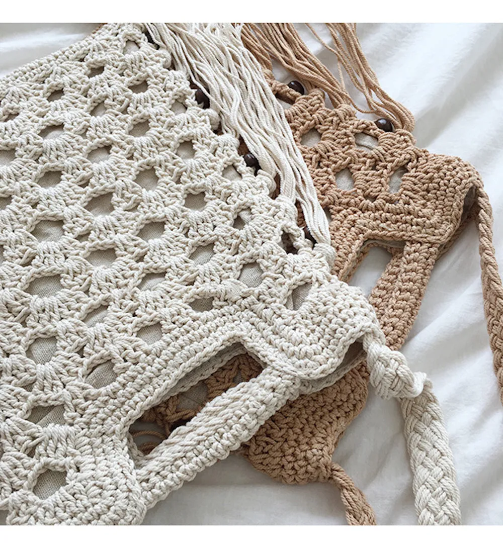 Elena Handbags Retro Cotton Crochet Shoulder Bag