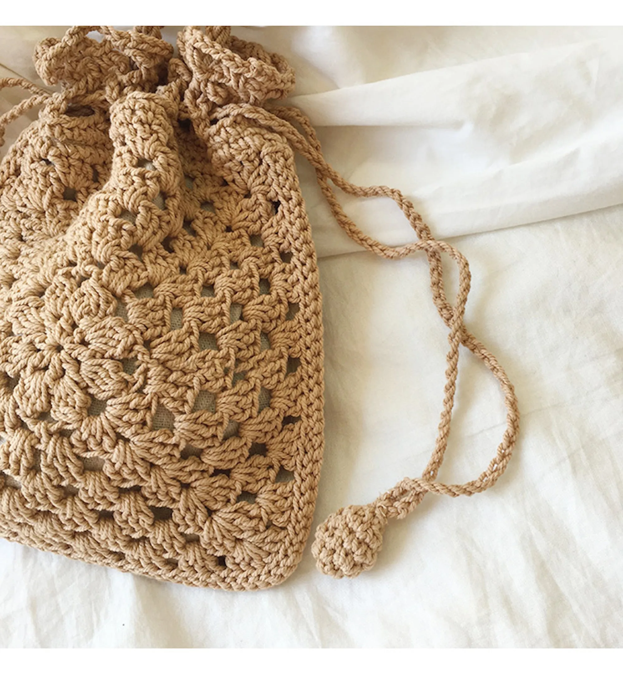 Elena Handbags Retro Cotton Knitted Shoulder Bucket Bag