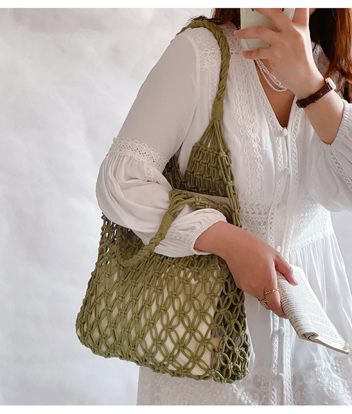 Elena Handbags Simple Fishnet Shoulder Bag
