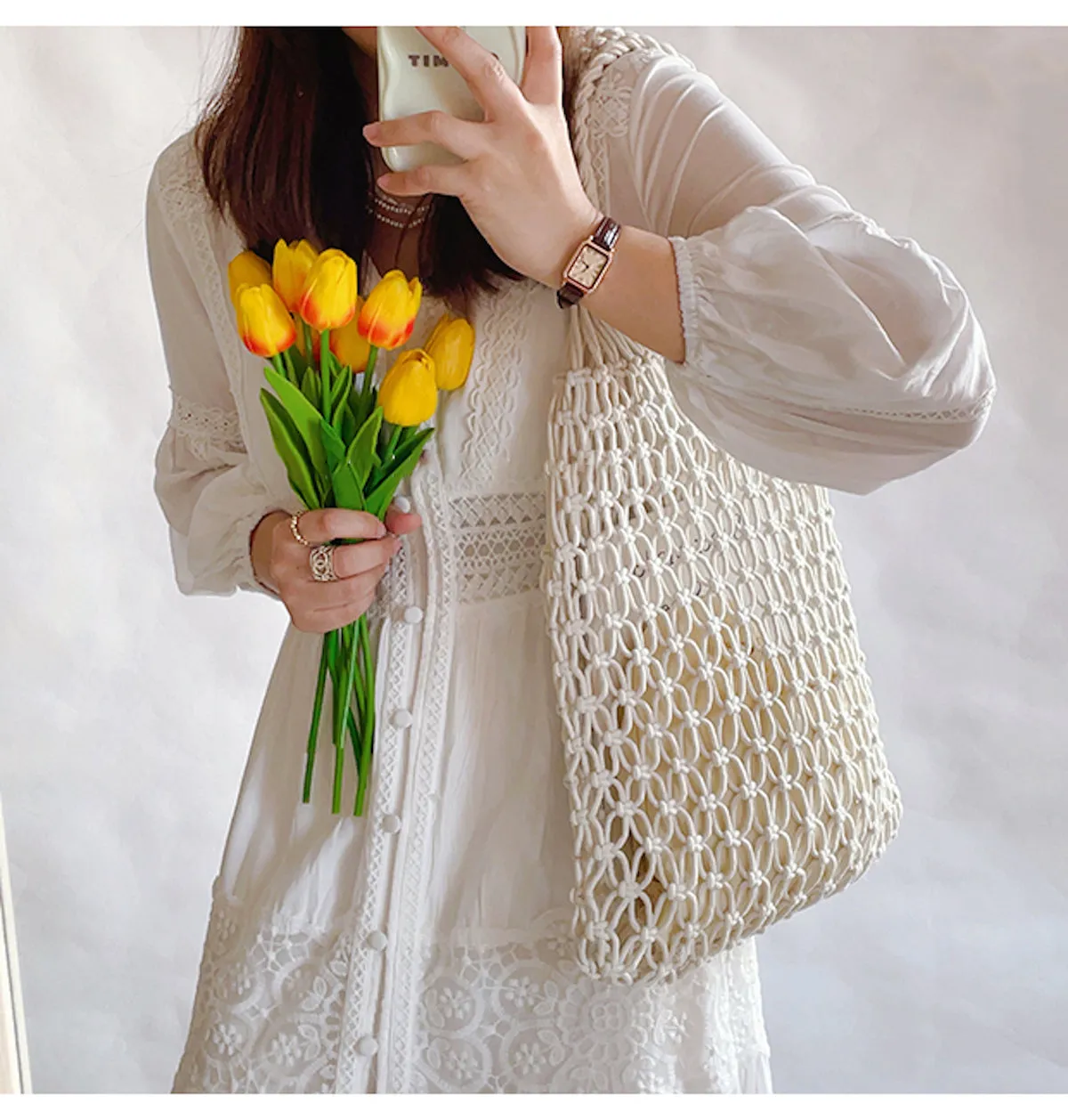 Elena Handbags Simple Fishnet Shoulder Bag