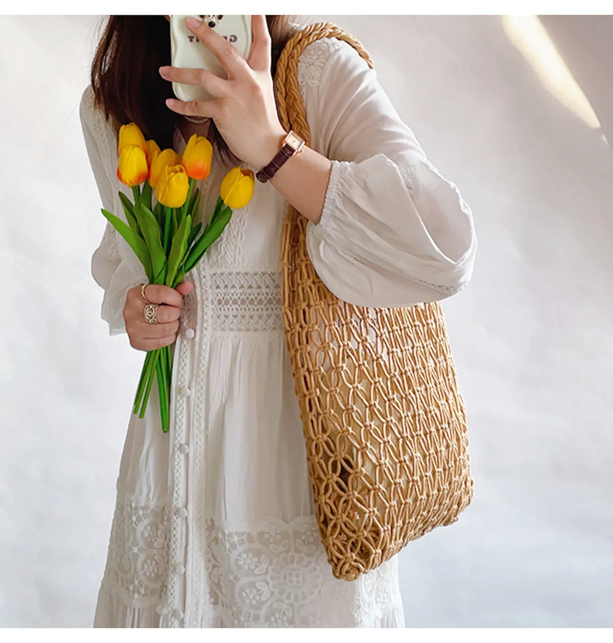 Elena Handbags Simple Fishnet Shoulder Bag
