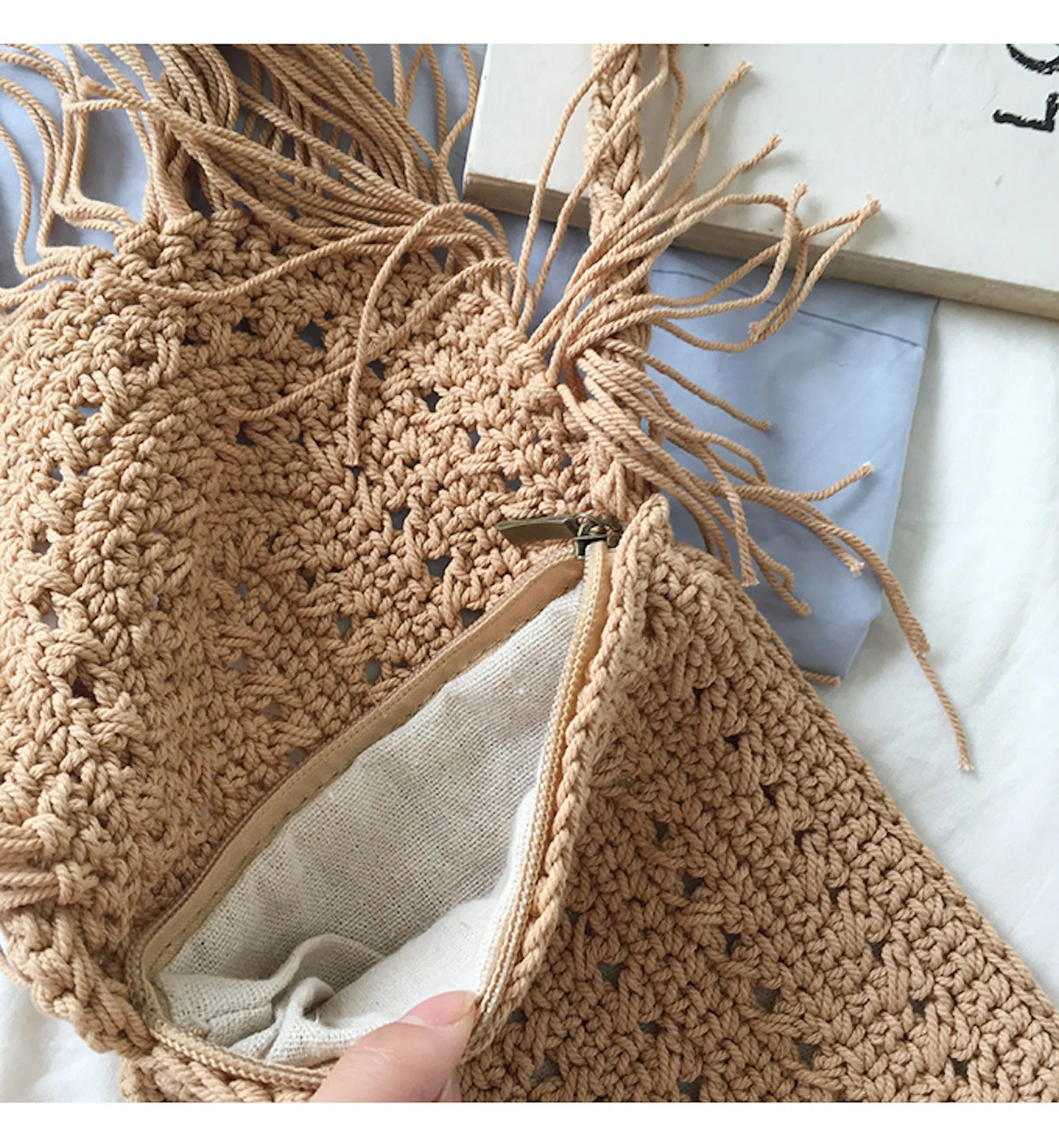 Elena Handbags Small Boho Beach Bag with Tassels