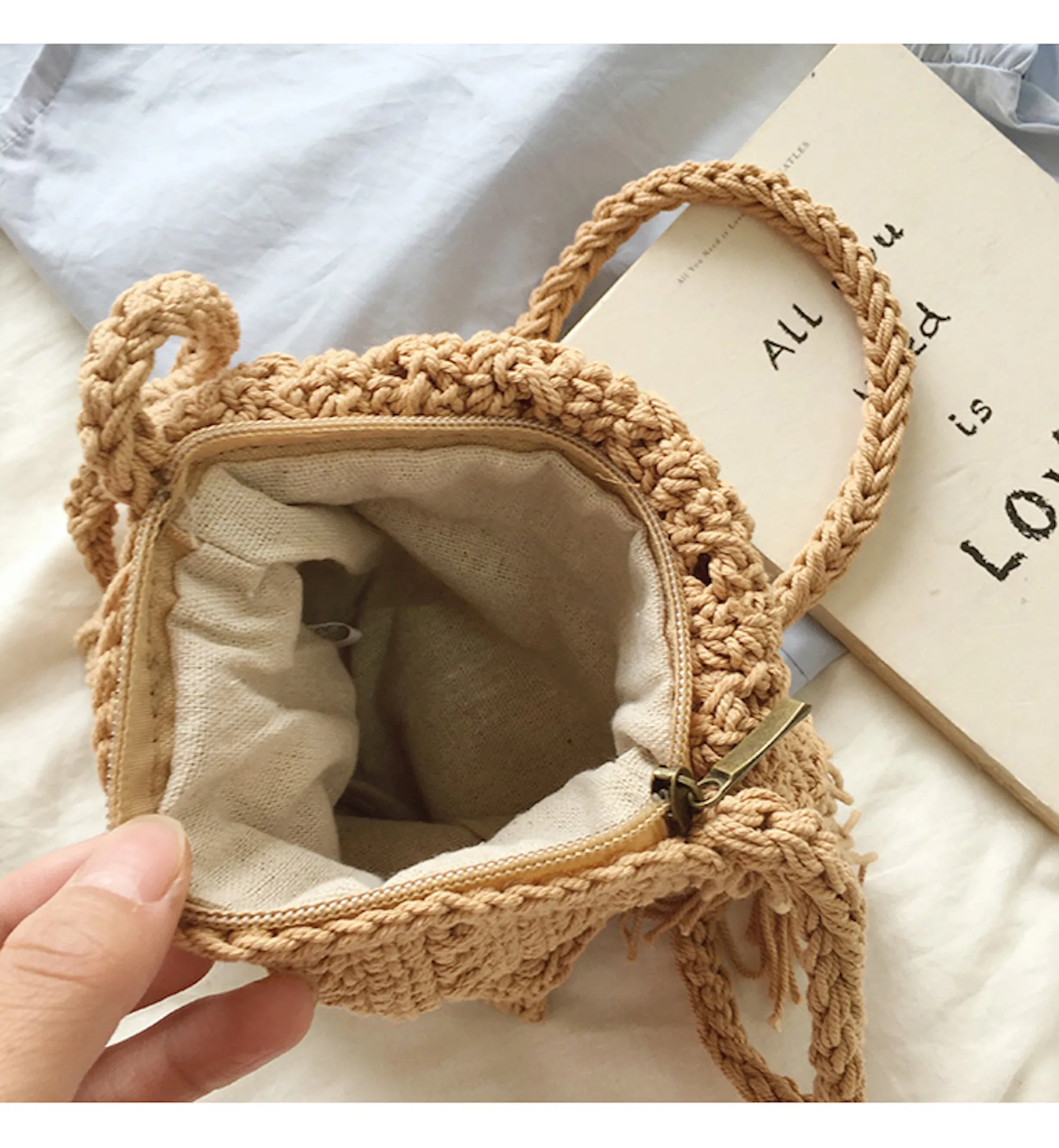 Elena Handbags Small Boho Beach Bag with Tassels