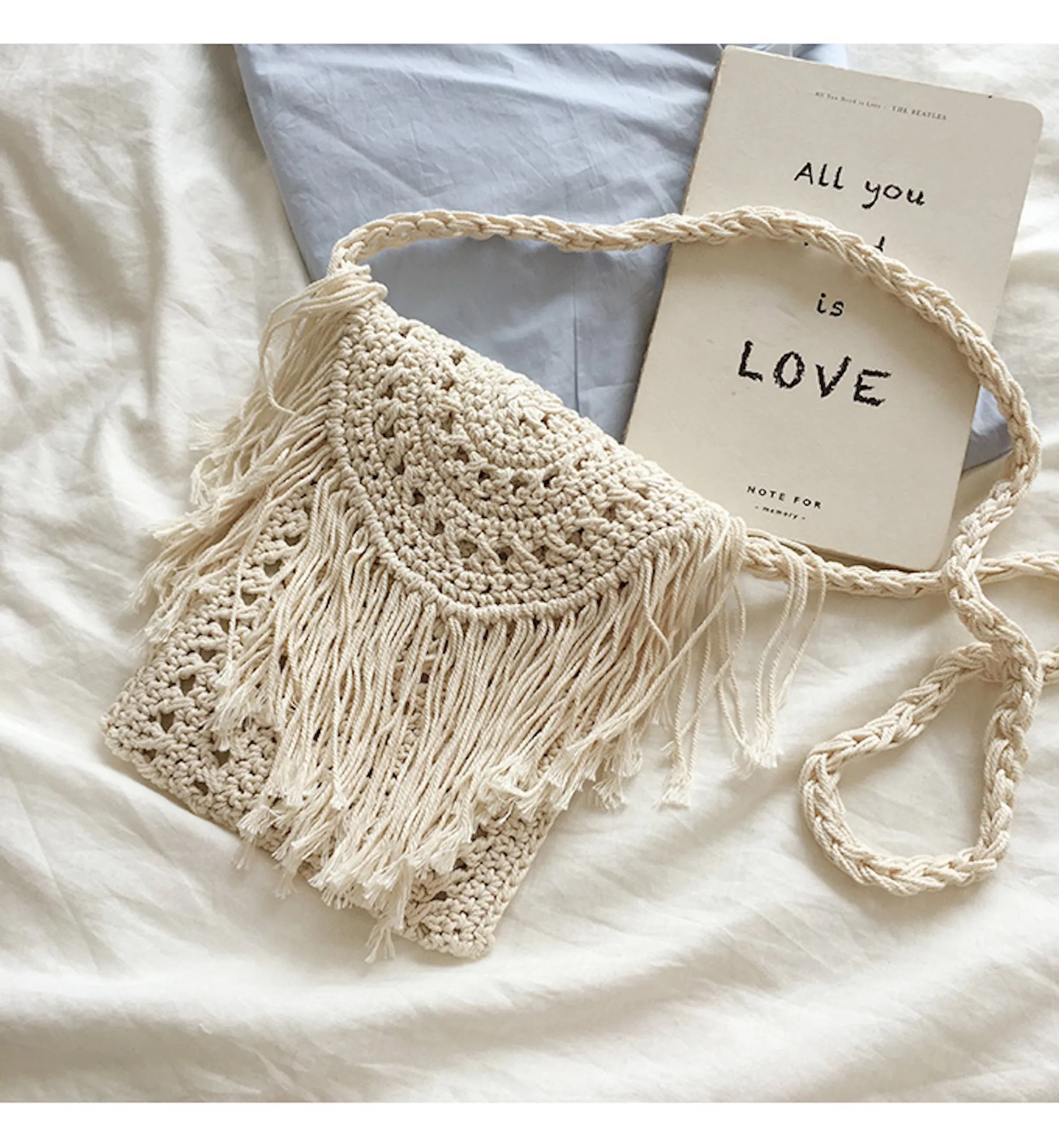 Elena Handbags Small Boho Beach Bag with Tassels