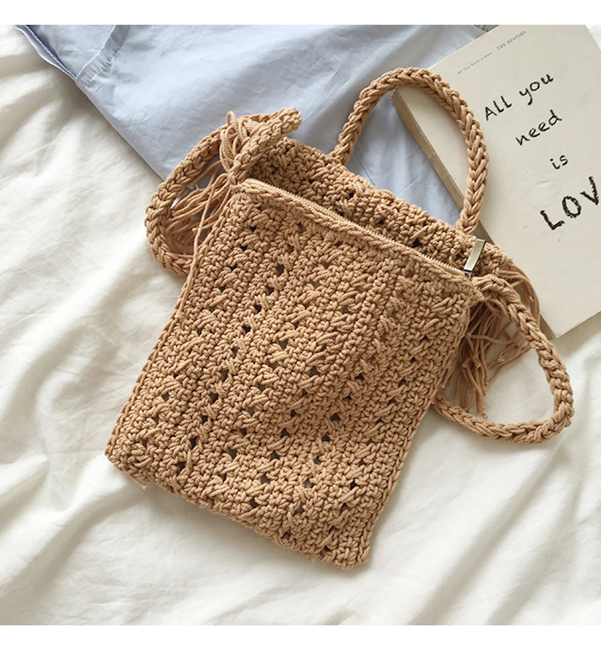Elena Handbags Small Boho Beach Bag with Tassels