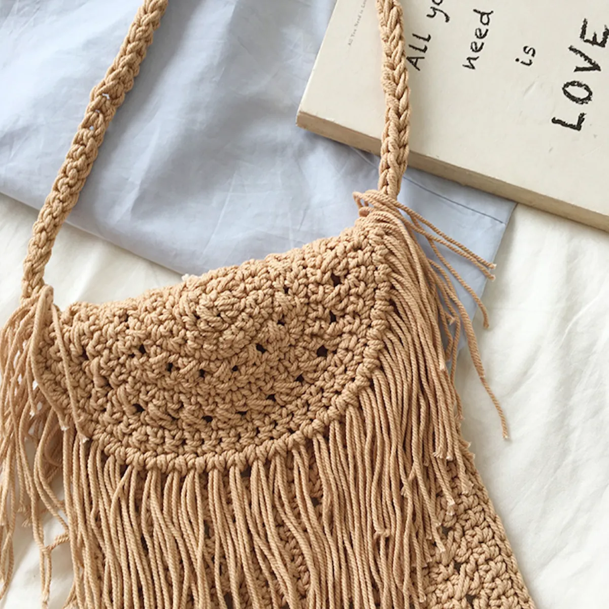 Elena Handbags Small Boho Beach Bag with Tassels