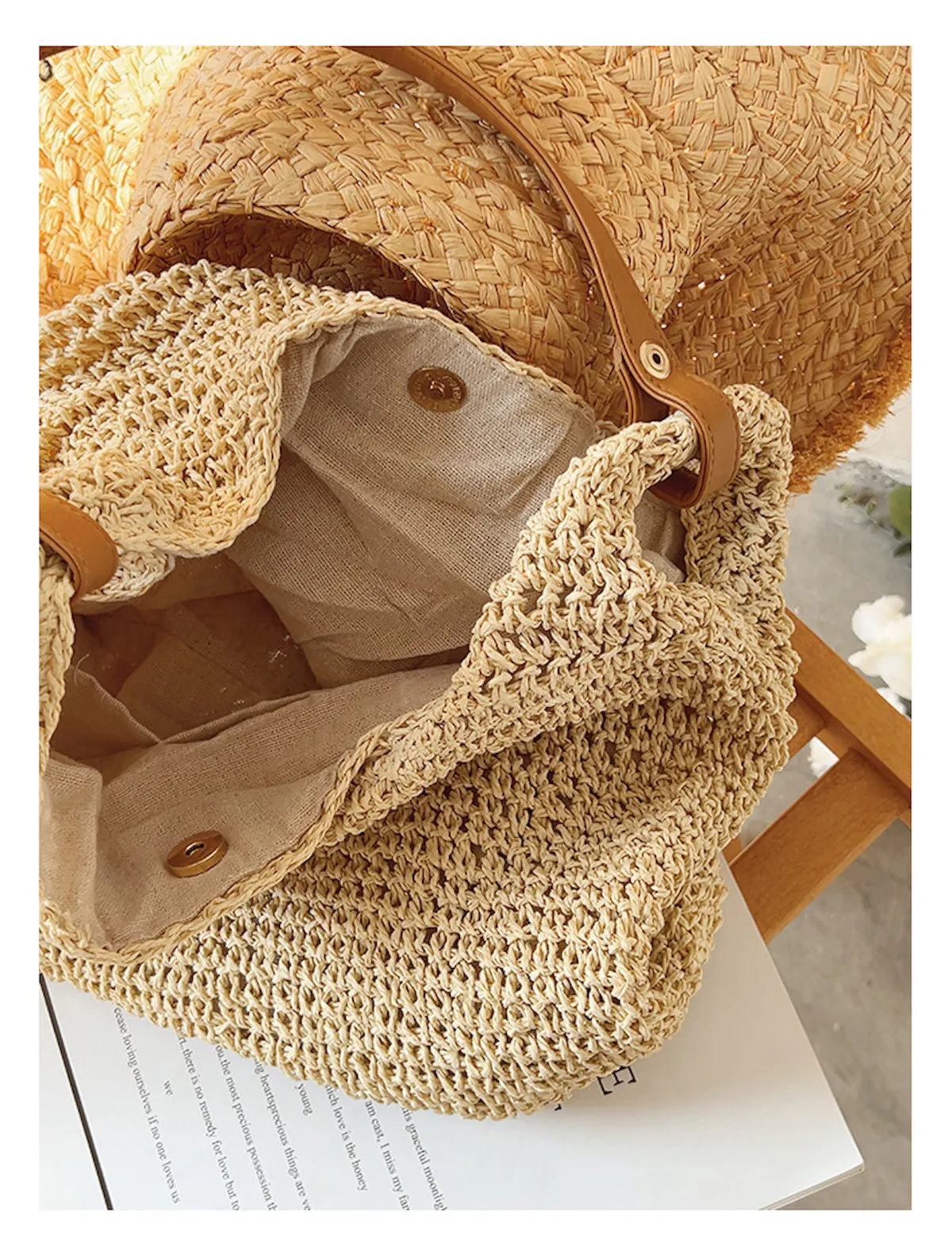 Elena Handbags Straw Woven Tote with Leather Straps