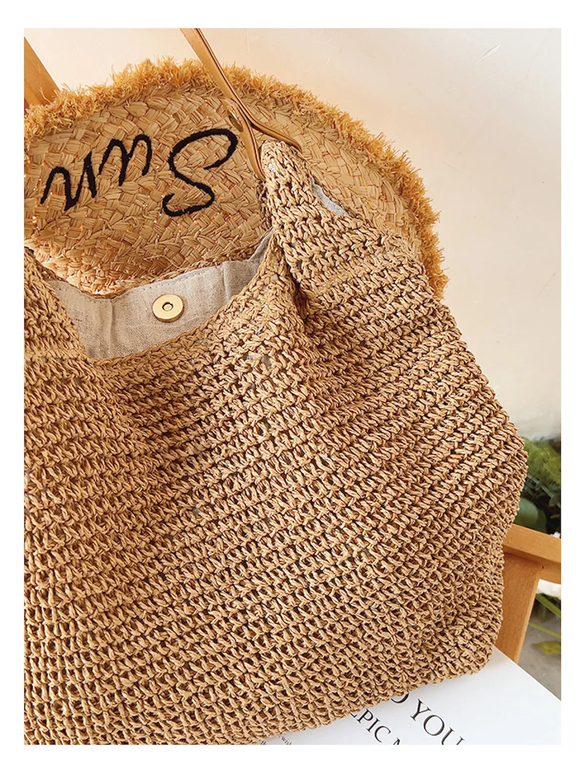 Elena Handbags Straw Woven Tote with Leather Straps