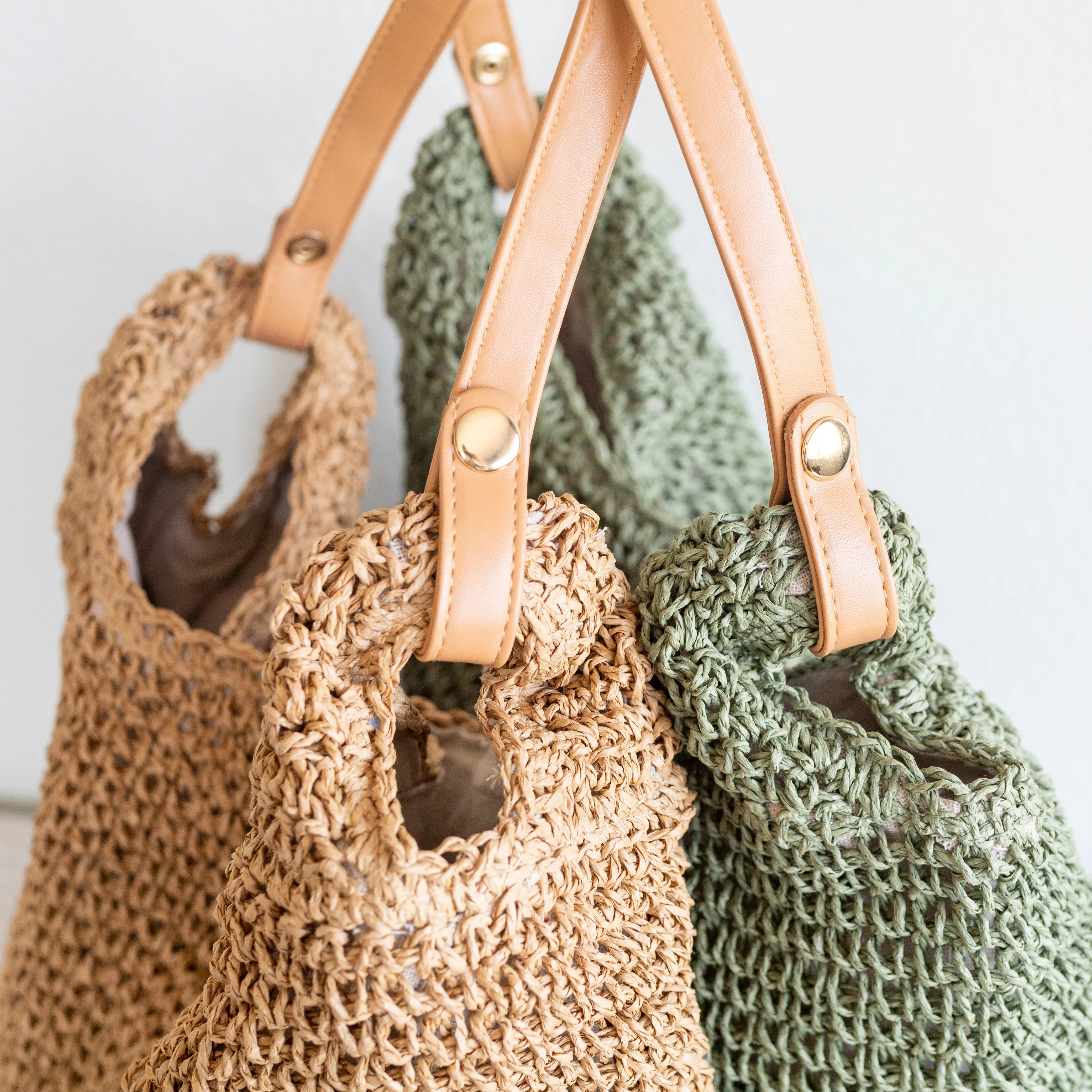 Elena Handbags Straw Woven Tote with Leather Straps