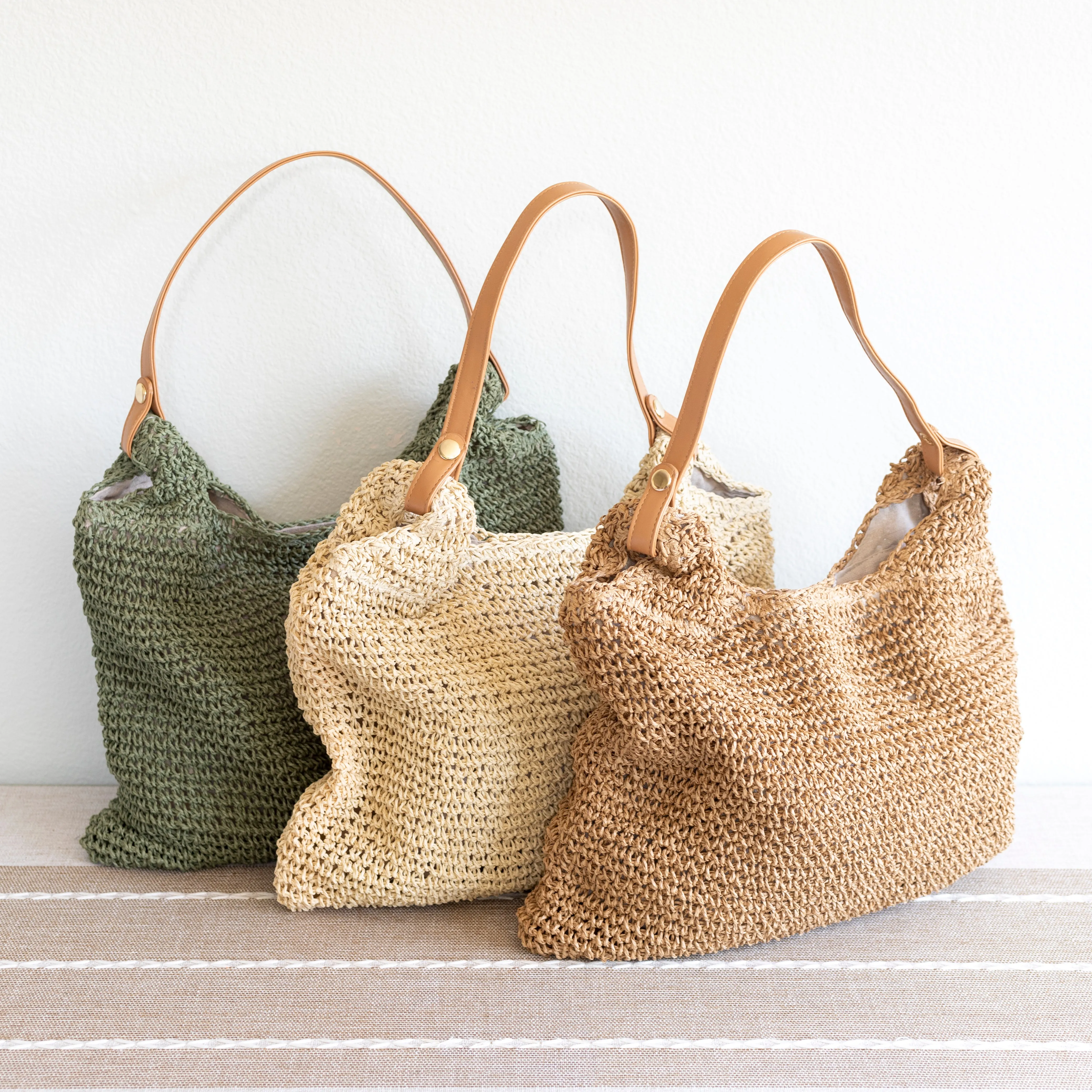 Elena Handbags Straw Woven Tote with Leather Straps
