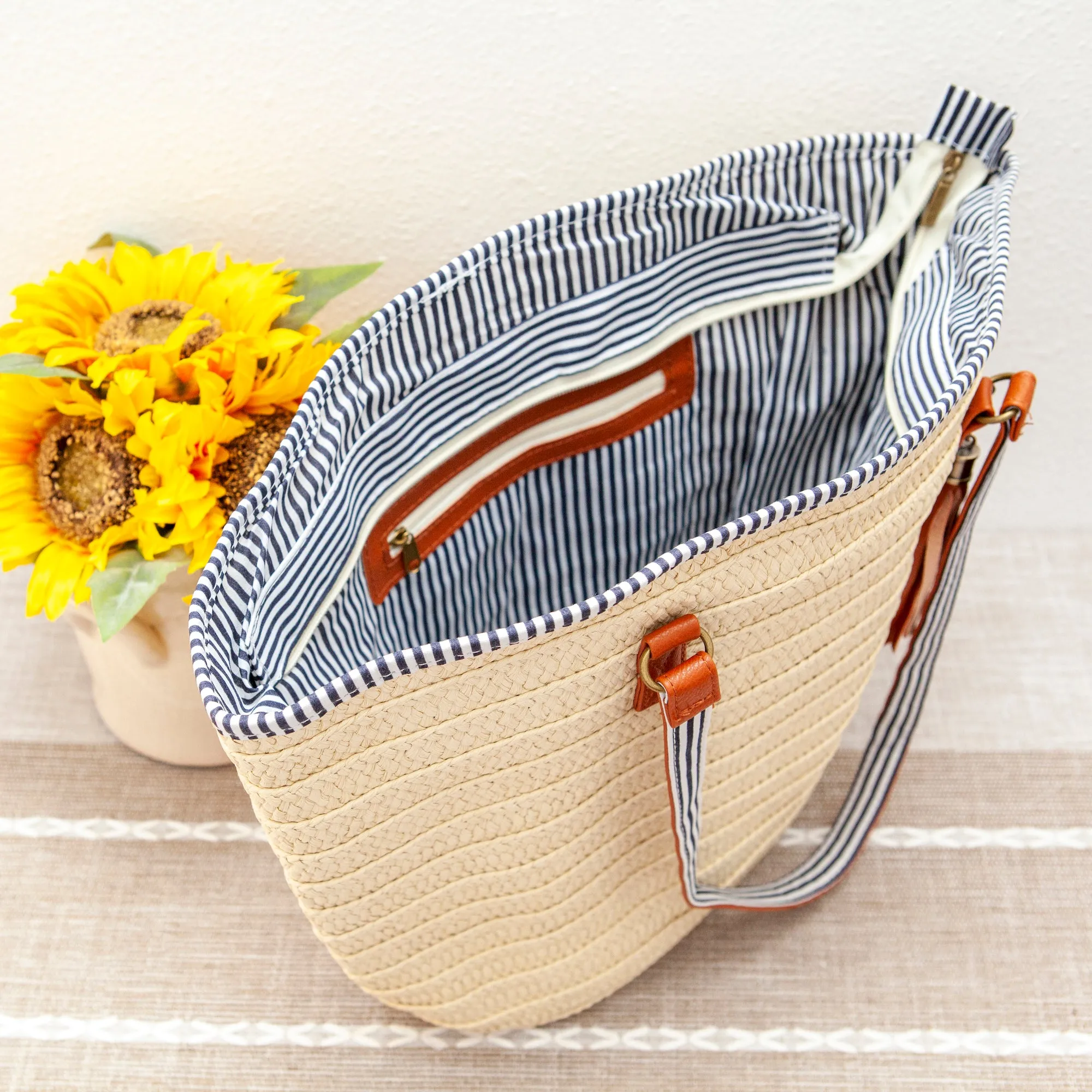 Elena Handbags Summer Basket Tote with Tassle