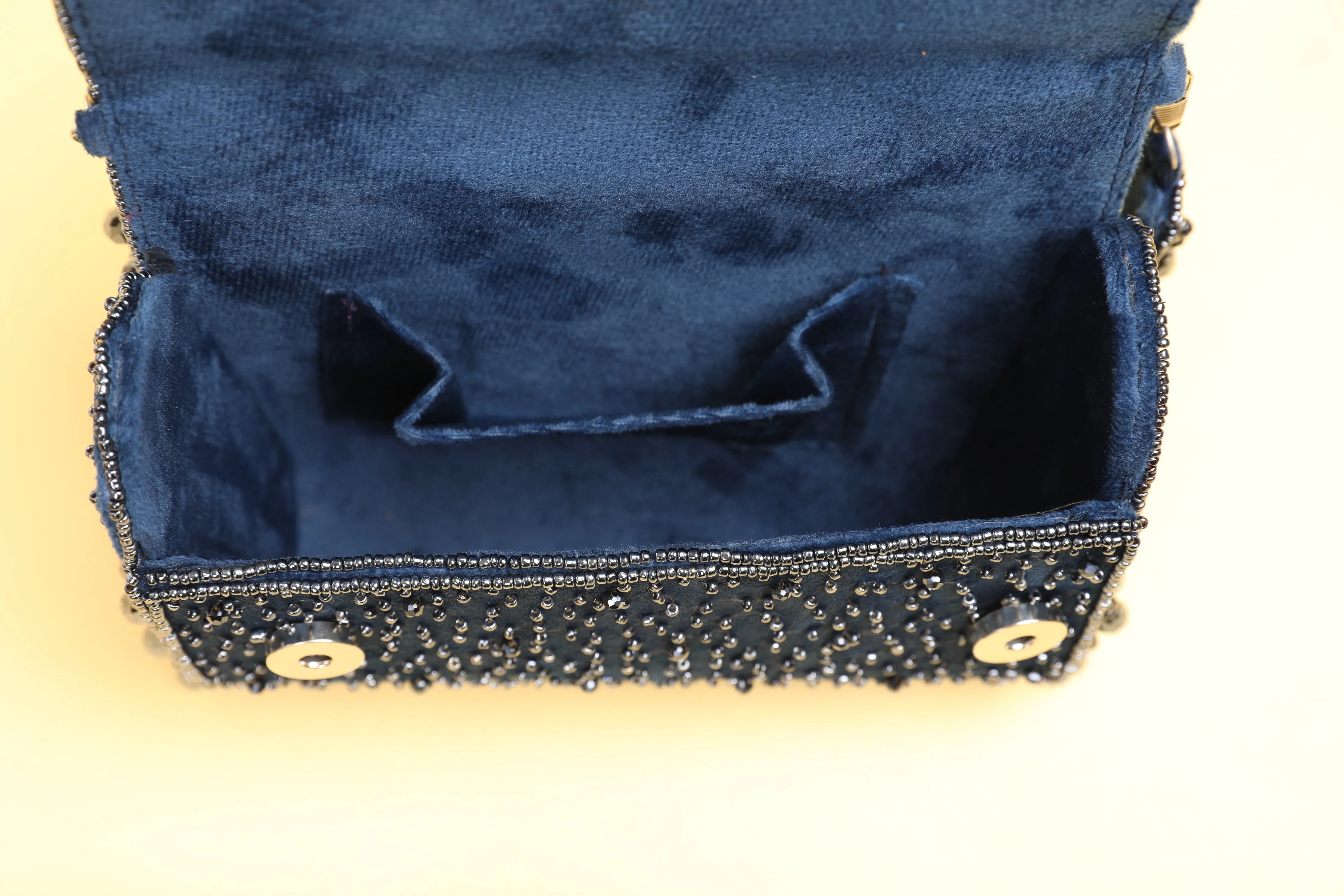 Embellished Blue Purse Clutch with Fold-Over Design