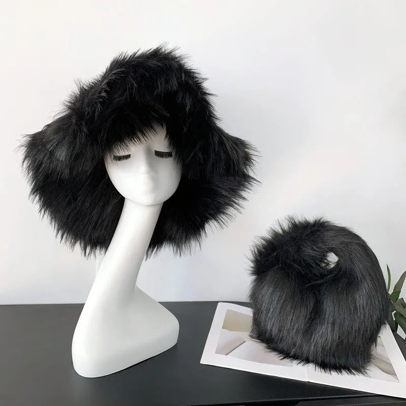 Faux Fur Soft Hat Bag Set For Women Winter Dating