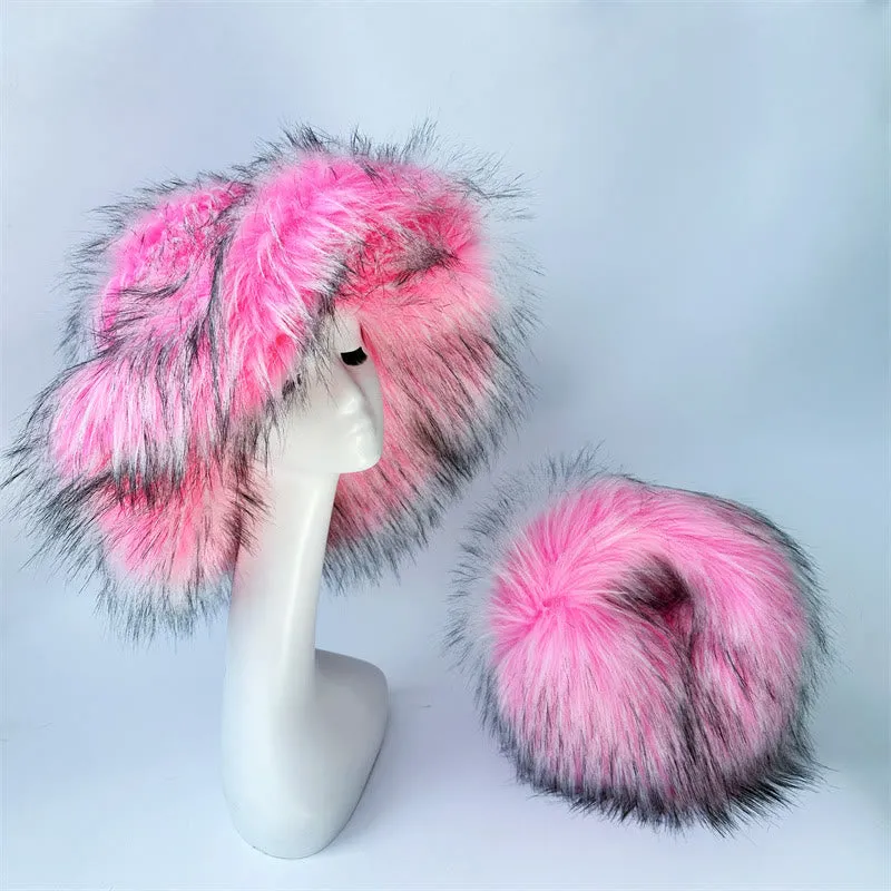 Faux Fur Soft Hat Bag Set For Women Winter Dating