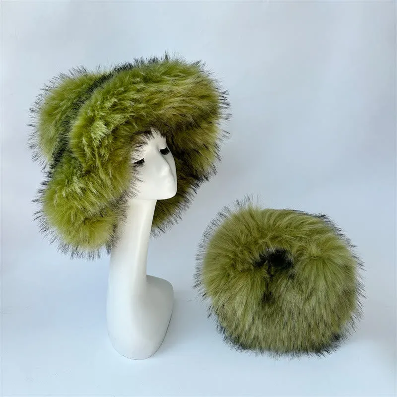 Faux Fur Soft Hat Bag Set For Women Winter Dating