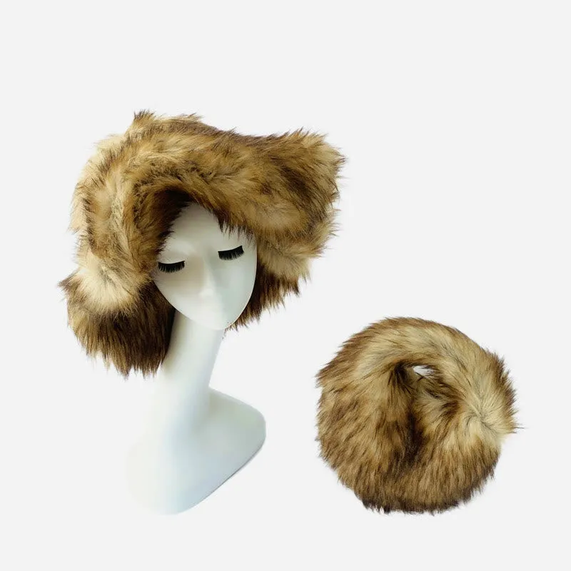 Faux Fur Soft Hat Bag Set For Women Winter Dating