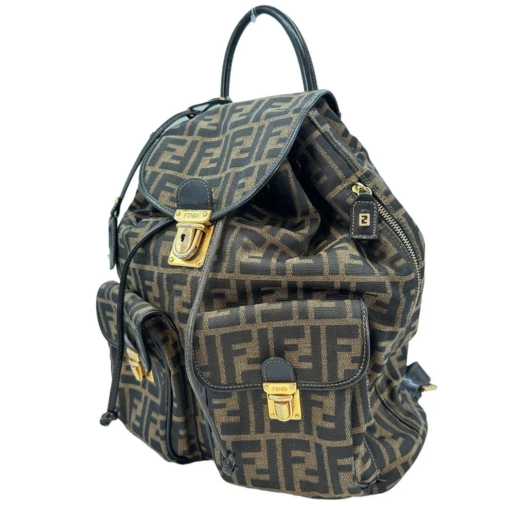 FENDI Backpack canvas canvas Khaki black Zucca Women Used